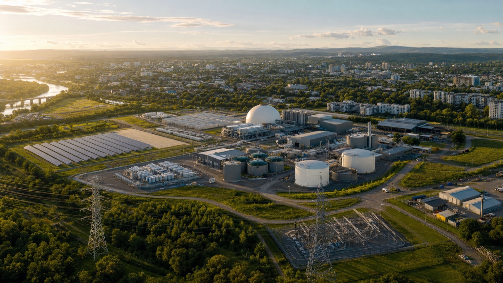 A clean energy and waste transformation campus connected to a city